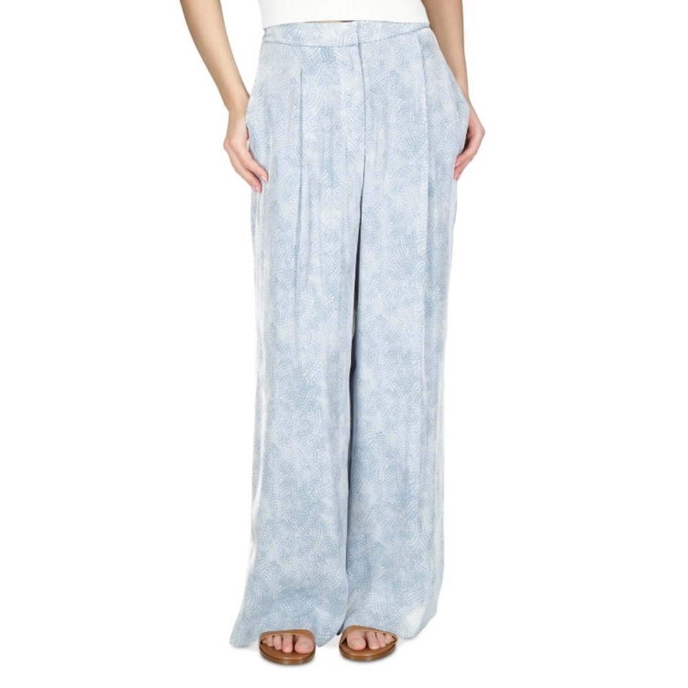 New With Tags! Michael Kors Womens Chambray Elastic Wide Leg Silky Pants Size L